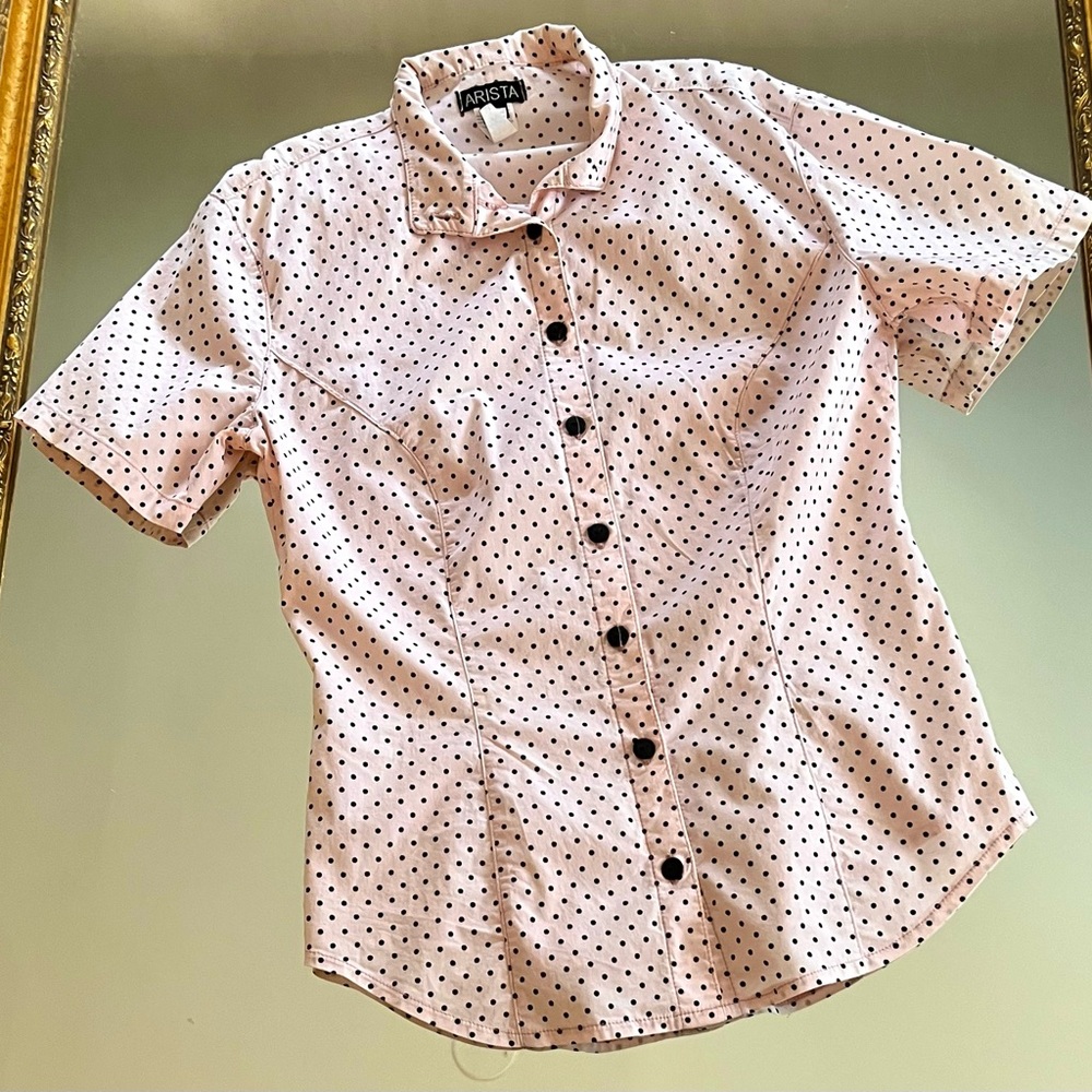 Arista Equestrian Fitted Show Riding Blouse w/ Collar Button Up Short Sleeve S/P